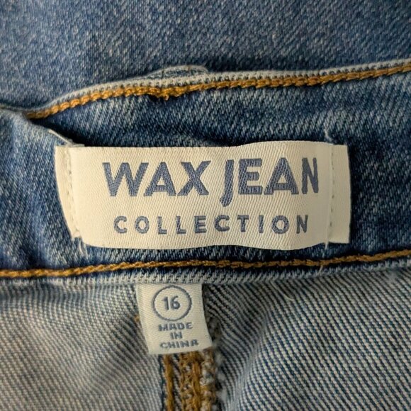 WAX JEAN, Blue Stretch Denim High Rise Slim Fit Distressed Jeans; Size 16 - Picture 3 of 4
